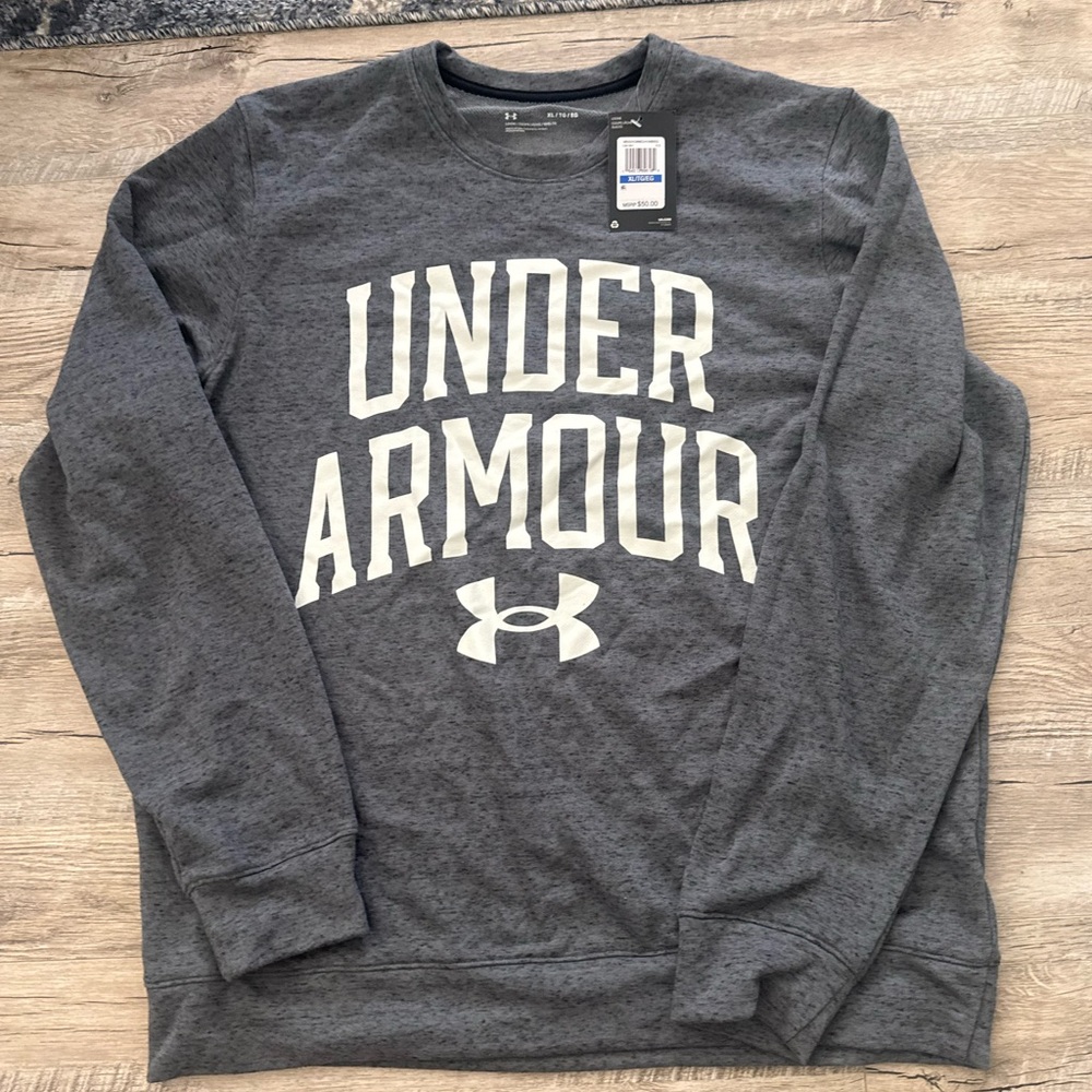 Under Armour Men’s Dark Gray Crewneck Sweatshirt with White Logo
